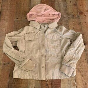 Tommy Hilfiger tan with pink hood Button up shacket large